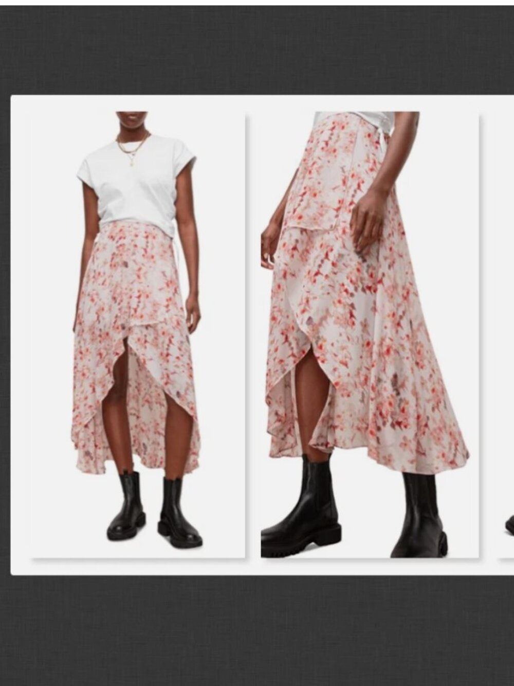 NEW ALLSAINTS Slvina Momo Asymmetrical Floral High-Low Skirt Size 8